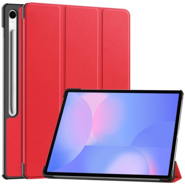 Samsung Galaxy Tab S10 FE+ Skal Custer Pure Color 3-Faldig Smart Läderfodral Röd