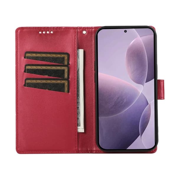 Redmi Note 14 Pro 4G - PU Äkta Läder Textur Prägling fodral Röd