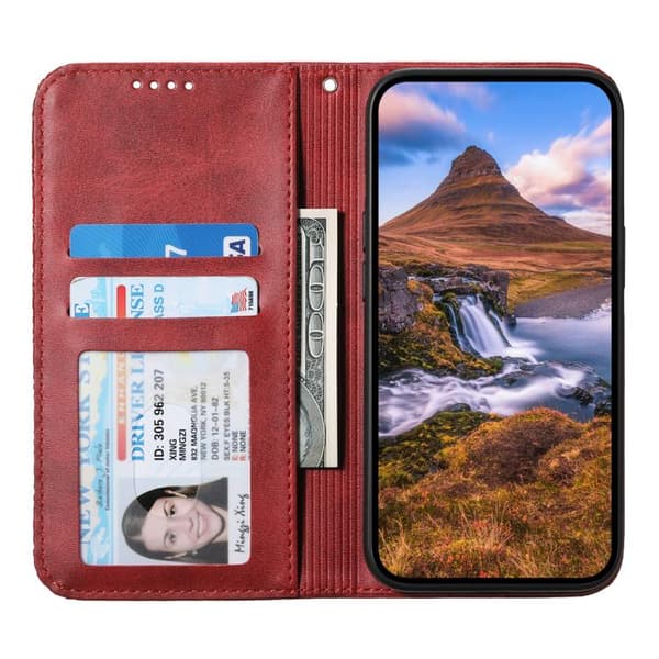 iPhone 18 Pro Max / iPhone 17 Pro Max Skal läderfodral - kubisk rutstruktur av kalvskinn Röd