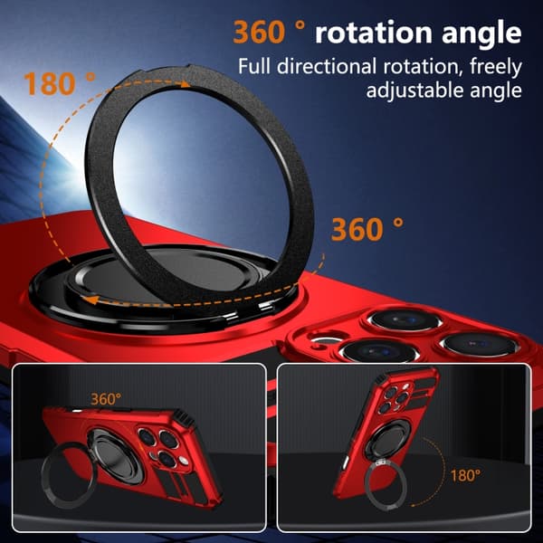 iPhone 16 Pro Max Rotating Magnetisk Hållare Skal Röd