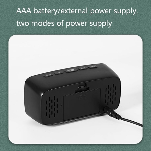 Batteridriven LED-klocka med dubbla funktioner, rektangulär svart yta vitt ljus
