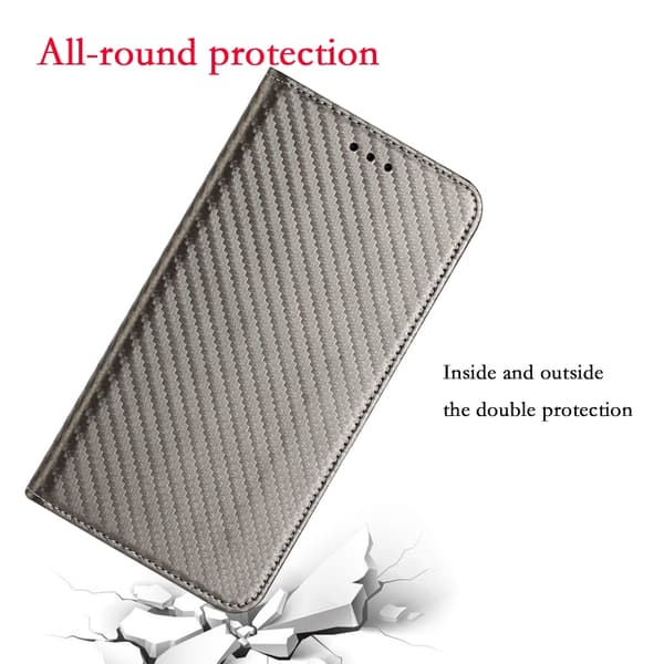 iPhone 16 Pro Max Skal Kolfibertextur med Magnetisk Flip Fodral Grå
