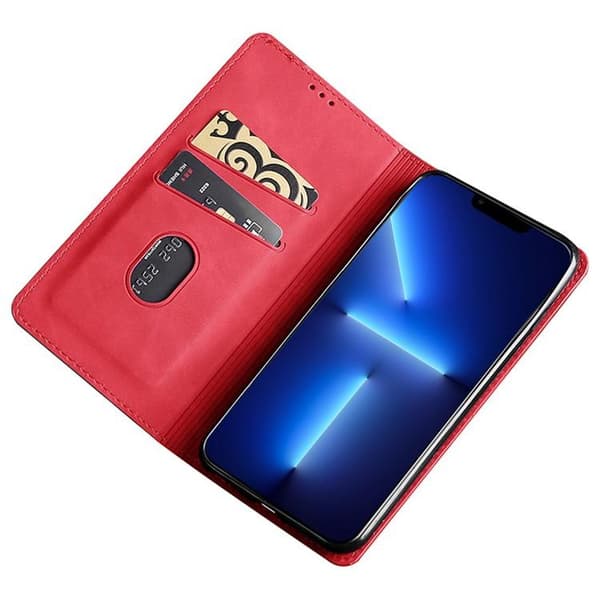 Redmi Note 14 Pro 4G - Magnetiskt Läderfodral med Skinnkänsla Röd
