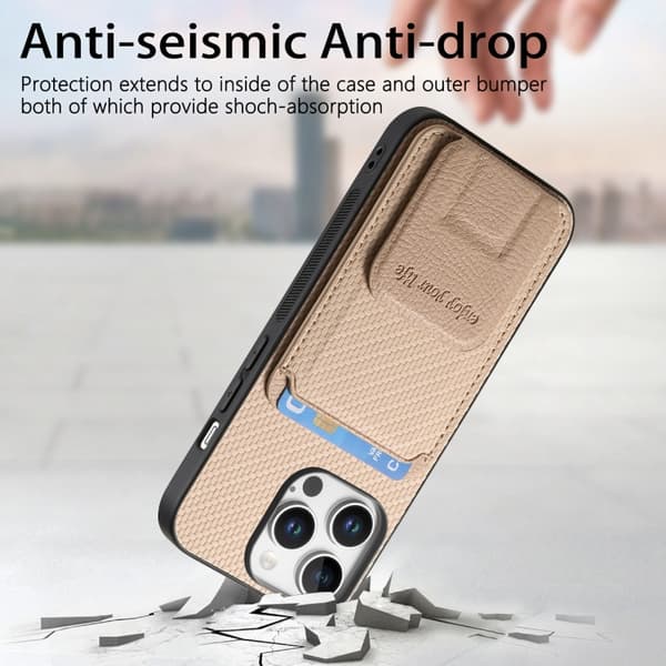 iPhone 16 Pro Max Kolfiber Kortväska Fällbar Ställ Skal Kaki