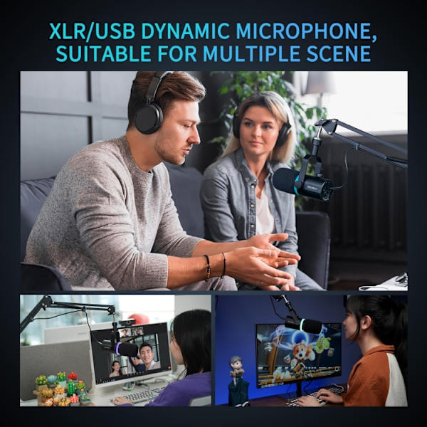 FEELWORLD PM1 XLR/USB dynamisk mikrofon för podcasting, inspelning, spel, livestreaming (svart)