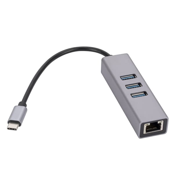 SL-030 USB-C / Typ-C till Gigabit Ethernet RJ45 & 3 x USB 3.0 Adapter Hub (Grå)