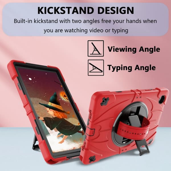 Samsung Galaxy Tab A8 Bat Hand Grip Ställning Tabletfodral Röd Svart