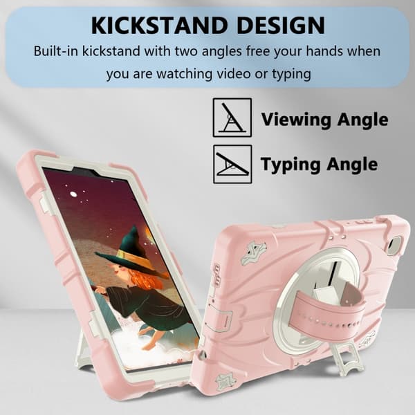 Samsung Galaxy Tab A7 Lite Bat Hand Grip Turntable Ställ Rosa Vit
