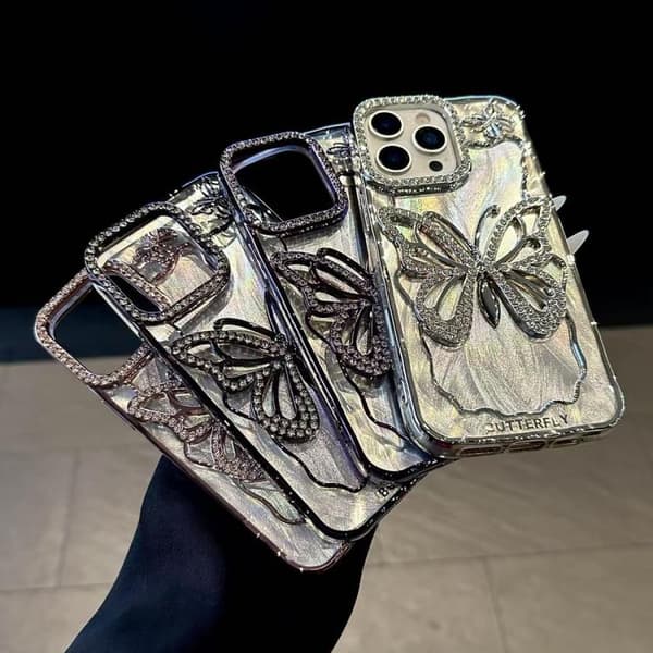 iPhone 18 Pro / iPhone 17 Pro Skal med Butterfly Elektroplätering och Epoxy Kartong Silver