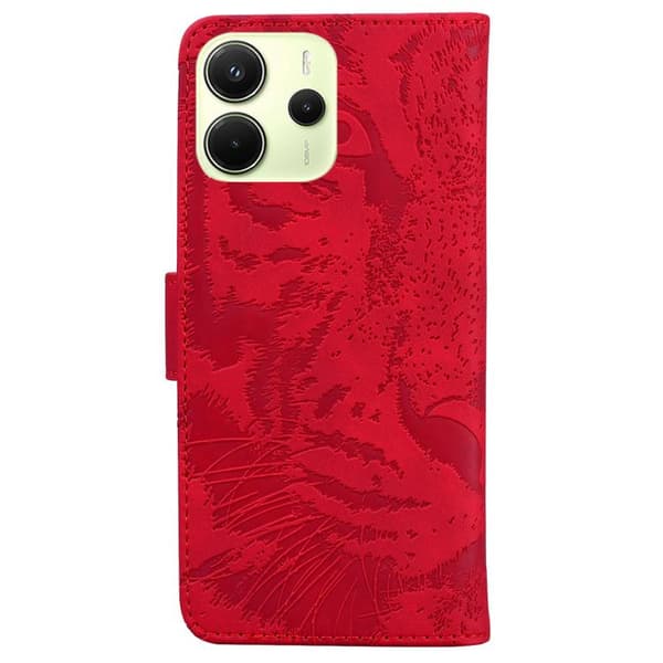 Redmi Note 14 4G - Läderfodral med Tigerprägling Röd