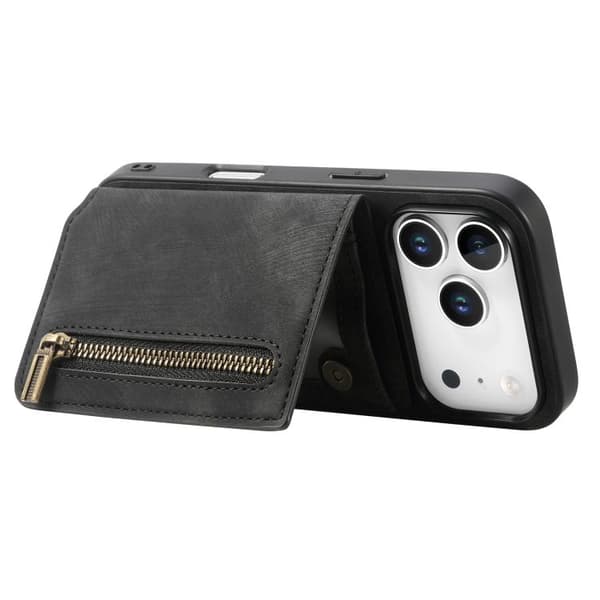 iPhone 18 Pro / iPhone 17 Pro Retro Läder Zipper Skal Svart