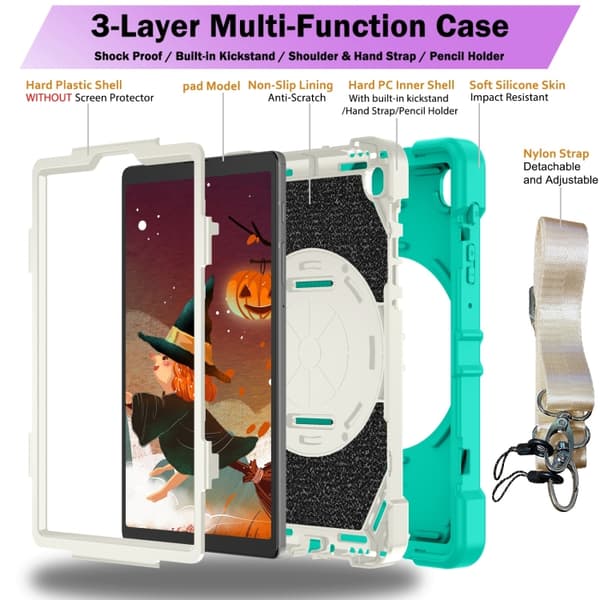 Samsung Galaxy Tab A7 Lite Bat Hand Grip Turntable Ställ Mintgrön Vit