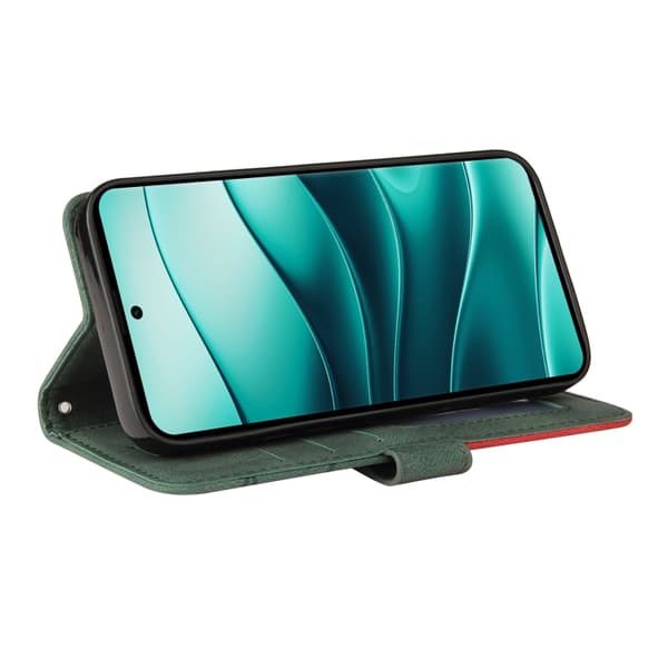 Redmi Note 14 Pro / 14 Pro+ 5G - Flip-läderfodral med tvåfärgad splicing Grön