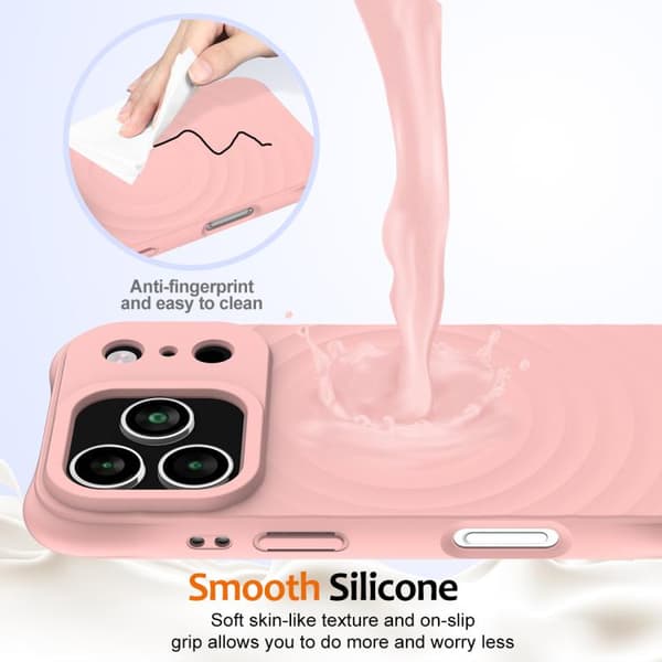 iPhone 17 Pro Skal - Vågtextur med MagSafe - Flytande Silikon Rosa