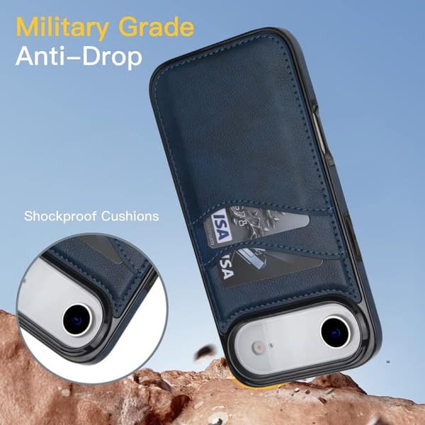 iPhone 17 Air Skal - Litchi Läder med Kortfack Blå