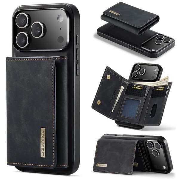 iPhone 18 Pro Max / iPhone 17 Pro Max Skal läderfodral DG.MING M1 Series 3-Fold Multi Card Wallet Svart