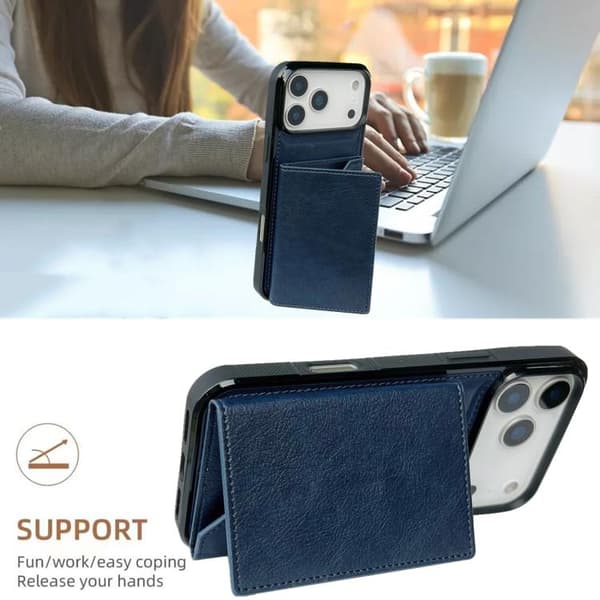 iPhone 18 Pro / iPhone 17 Pro Skal med Solid Färg och Metallspänne för Kortfack Blå