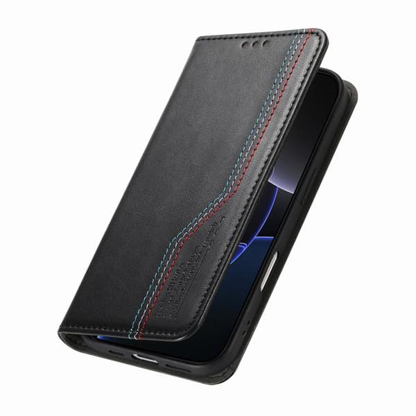 iPhone 17 Skal Läderfodral med Elastisk Handledsrem och Magnetisk Sugfunktion Svart