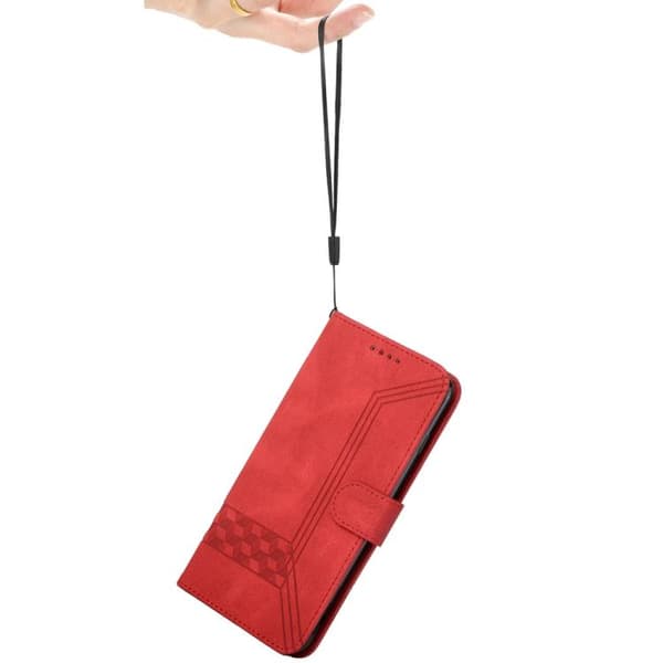 iPhone 18 Pro / iPhone 17 Pro Skal läderfodral med kubisk känsla Röd