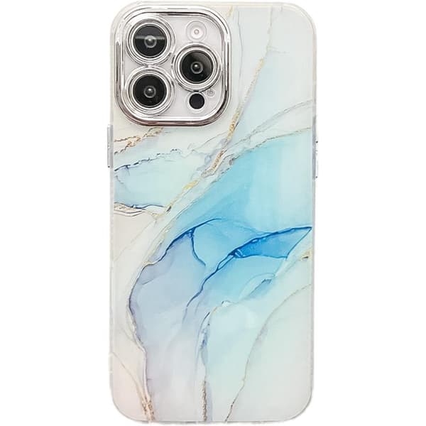 iPhone 16 Pro Max Electroplaterad Marmor Textur Skal Ljusblå M5