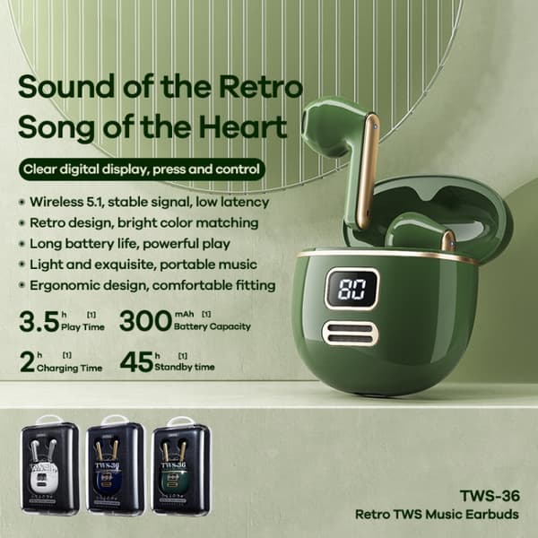 REMAX TWS-36 Retro True Wireless Music Bluetooth-hörlurar Blå