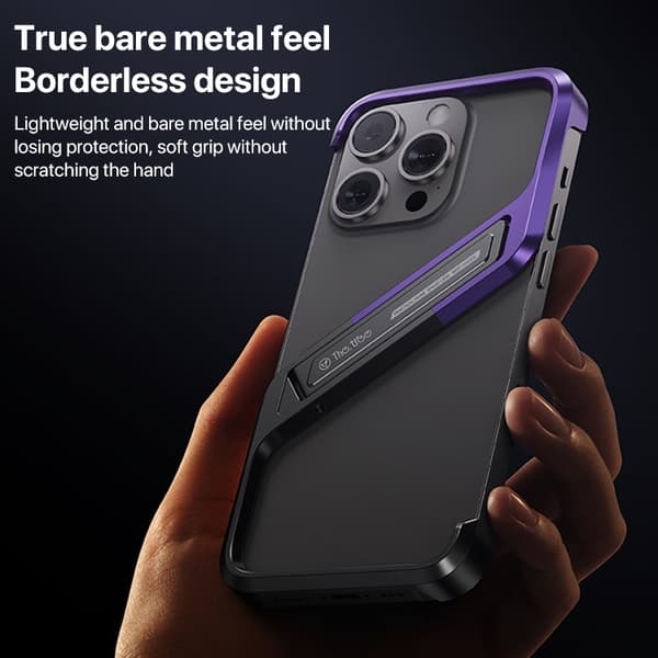 iPhone 16 Pro Max S-formad Ställramlös Metallskal Svart Lila
