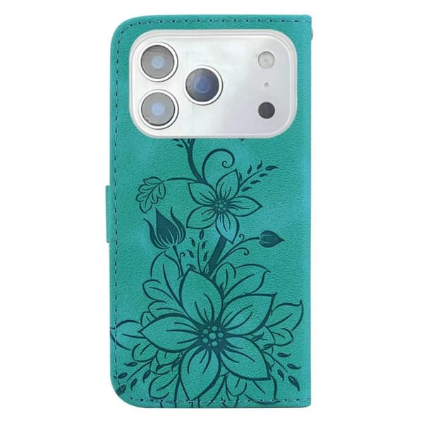 iPhone 18 Pro / iPhone 17 Pro Skal Läderfodral med Lily Prägling Grön