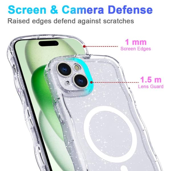 iPhone 16 Pro Max Wave Glitter MagSafe Magnetisk TPU Skal Transparent vit