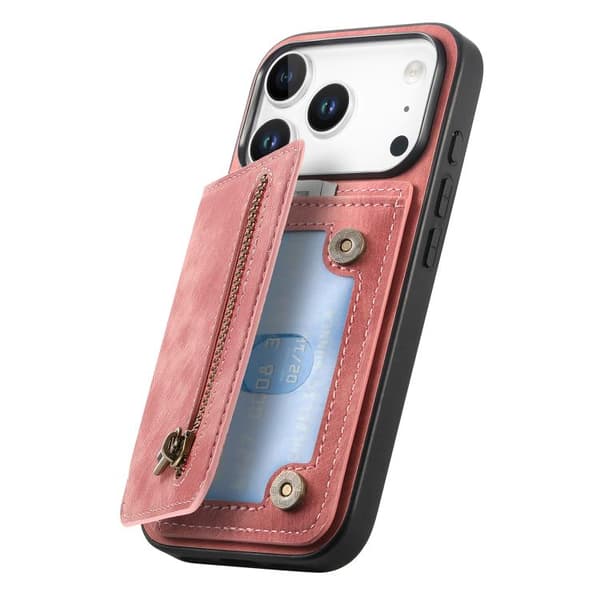 iPhone 18 Pro Max / iPhone 17 Pro Max Retro Läder Dragkedja Plånbok Skal Rosa