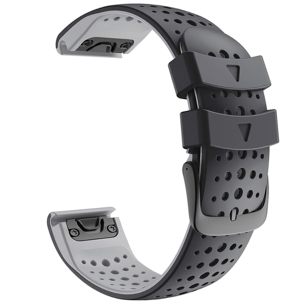 För Garmin Fenix ​​6 Tvåfärgad silikon runda hål Quick Release Watch Band Black Grey