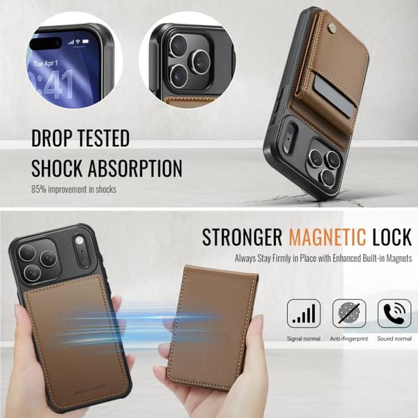 iPhone 18 Pro Max / iPhone 17 Pro Max Skal JEEHOOD Britisk Stil RFID MagSafe Kortväska PU Brun