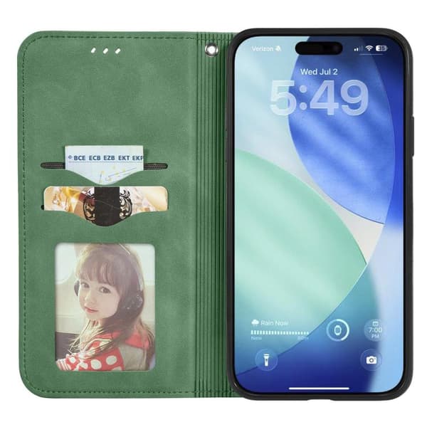 iPhone 18 Pro Max / iPhone 17 Pro Max Skal läderfodral med retro känsla och magnetisk flip Grön