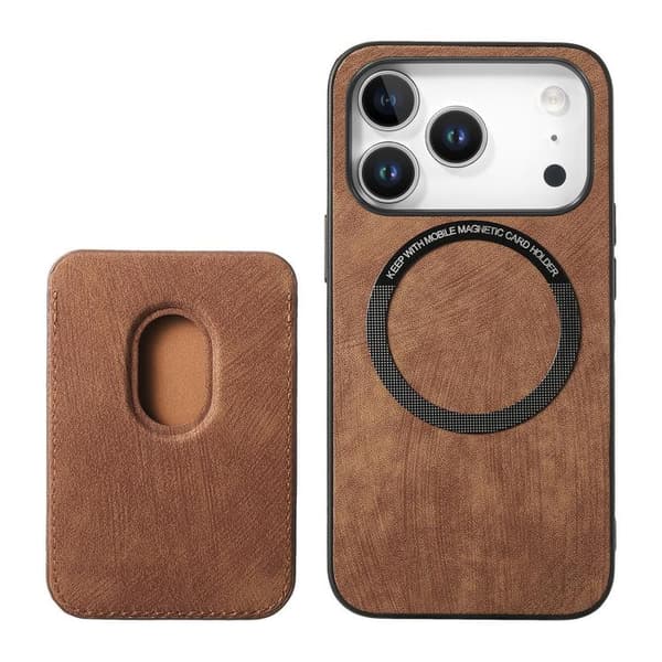 iPhone 18 Pro Max / iPhone 17 Pro Max Retro Läder Kortväska Magnetisk Skal Brun