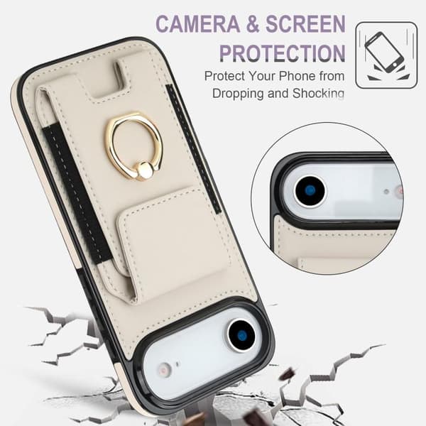iPhone 17 Air Skal med Elastisk Kortficka och Ringhållare Vit