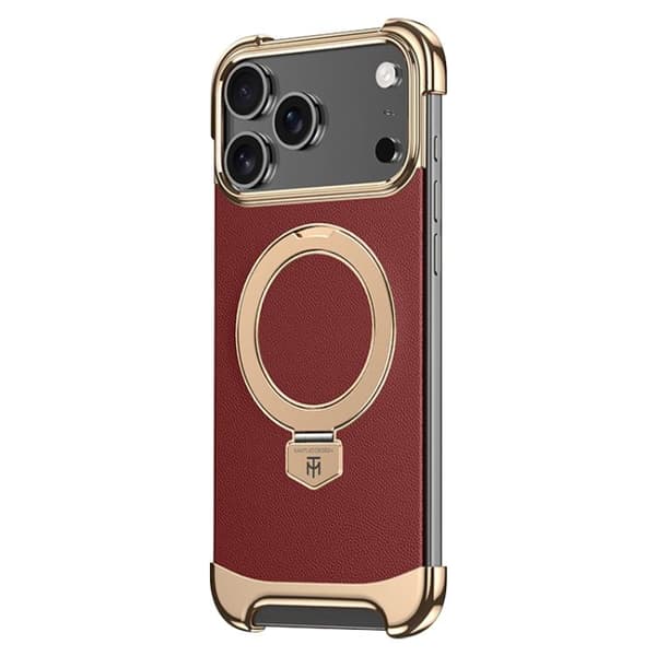 iPhone 18 Pro Max / iPhone 17 Pro Max Skal läderfodral med gränslös MagSafe-ringhållare Röd