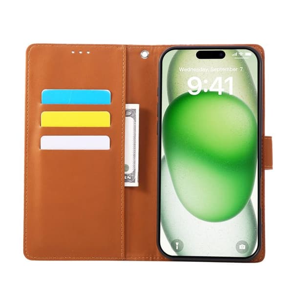 iPhone 18 Pro / iPhone 17 Pro Skal läderfodral med rosblommor och 3 kortfack Brun