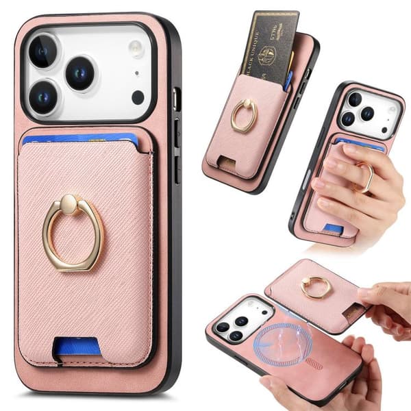 iPhone 18 Pro / iPhone 17 Pro Retro Korsläder Kortväska MagSafe Skal Rosa