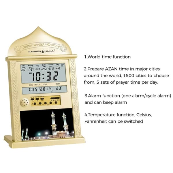 Skrivbordsunderlägg Perpetual Calendar Alarmklocka LCD-display Påminnelse Böne klocka (Guld)