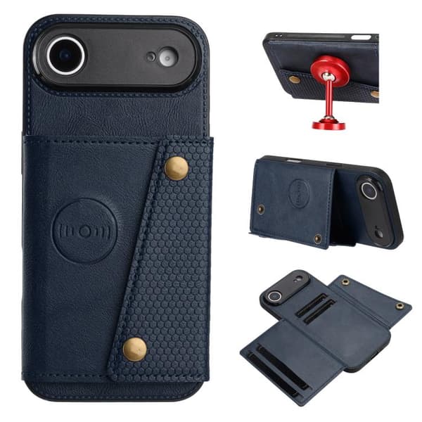 iPhone 17 Air Skal med Dubbel Spänne och Kortfack, Magnetisk Blå