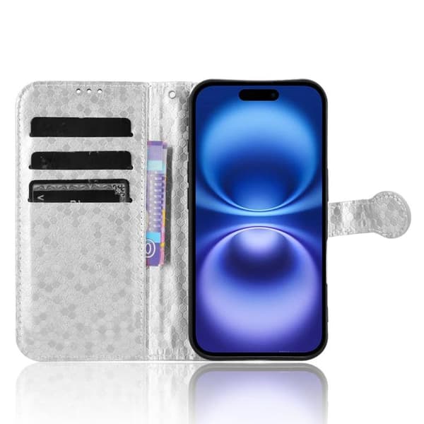iPhone 17 Skal läderfodral med honungskaka dot-textur Silver