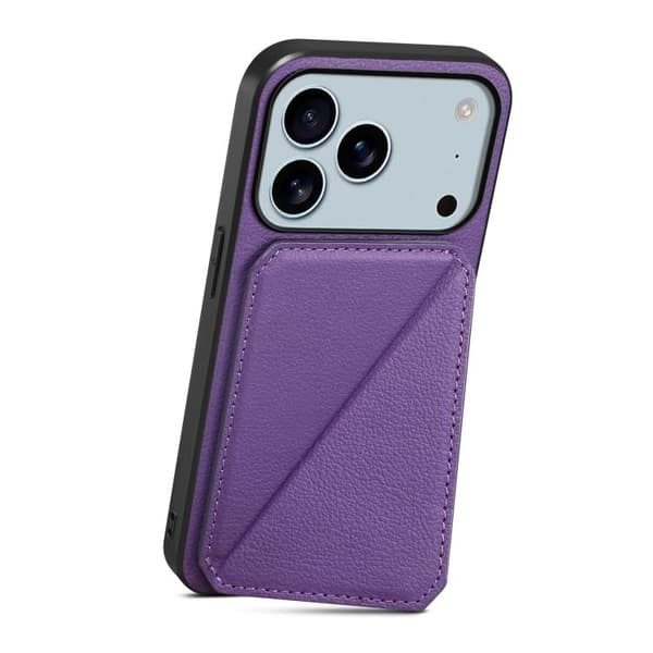 iPhone 18 Pro Max / iPhone 17 Pro Max Skal med D04 Kalvskinnsstruktur och Dubbel Kortfack Purpur