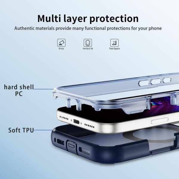 iPhone 17 Pro Skal Defend Rugged Gear Holder MagSafe Blå + Transparent Blå