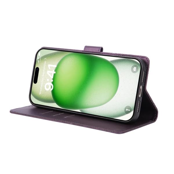 iPhone 18 Pro Max / iPhone 17 Pro Max Skal läderfodral med rosblomma och 3 kortfack Djup lila