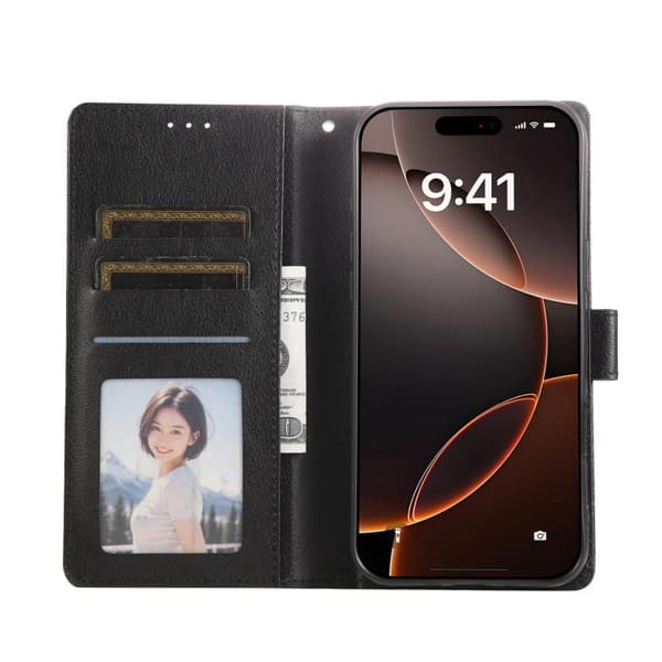iPhone 18 Pro Max / iPhone 17 Pro Max Skal Läderfodral med 3 Kortfack och Multifunktion Svart