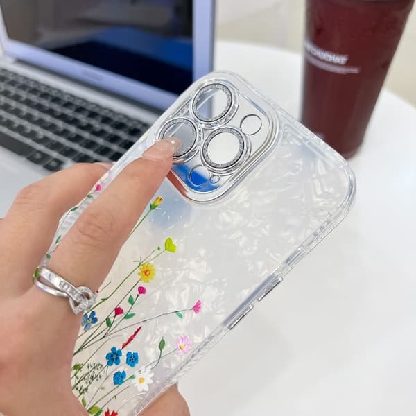 iPhone 16 Pro Max Skal med Elektropläterad Blomtextur Röd plommonblomma SH2