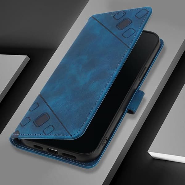 iPhone 18 Pro Max / iPhone 17 Pro Max Skal läderfodral - präglad läder med skinnkänsla Blå