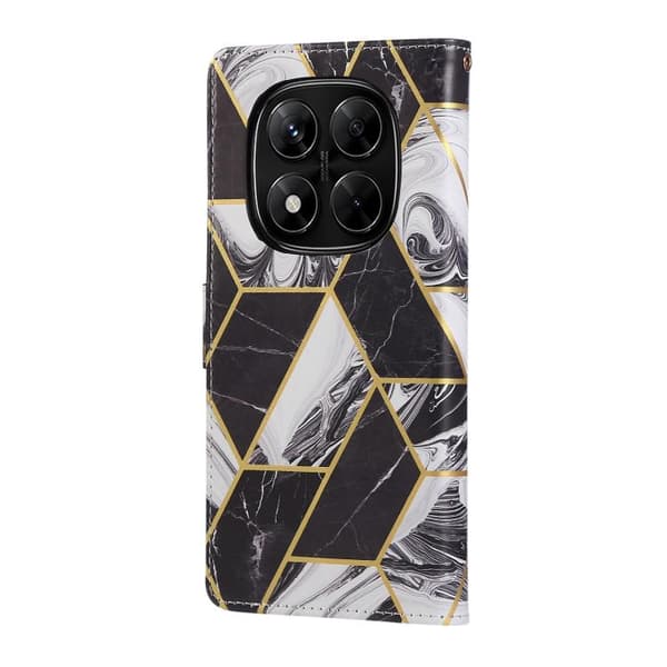 Redmi Note 14 Pro 5G - Marmor Bronserad Sömmad Läderfodral Svart