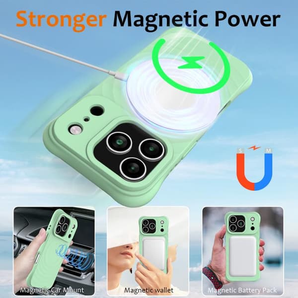 iPhone 18 Pro / iPhone 17 Pro Skal - Vågtextur med MagSafe - Flytande Silikon Grön