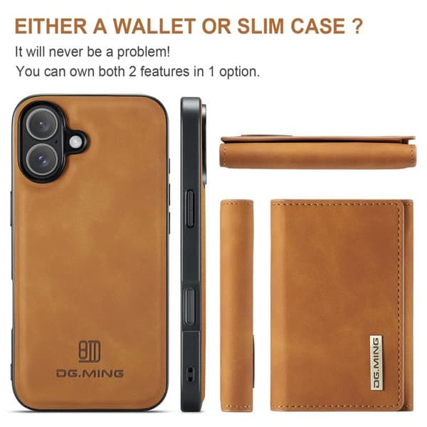 iPhone 17 Skal läderfodral DG.MING M1 Series 3-Fold Multi Card Wallet Brun