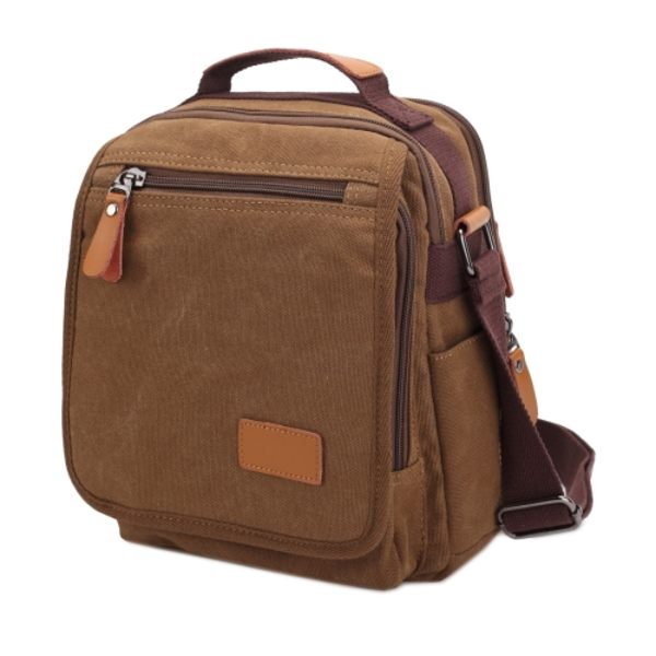 Multifunktionell Canvas Herr Väska Resa Crossbody Axel Väska Business Portfölj Tablet Väska Handväska Kaffe